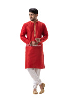 Red Color Silk Punjabi With Contrast Color Border Neck Design Punjabi (NS83) Red Color Silk Punjabi With Contrast Color Border Neck Design Punjabi (NS83)